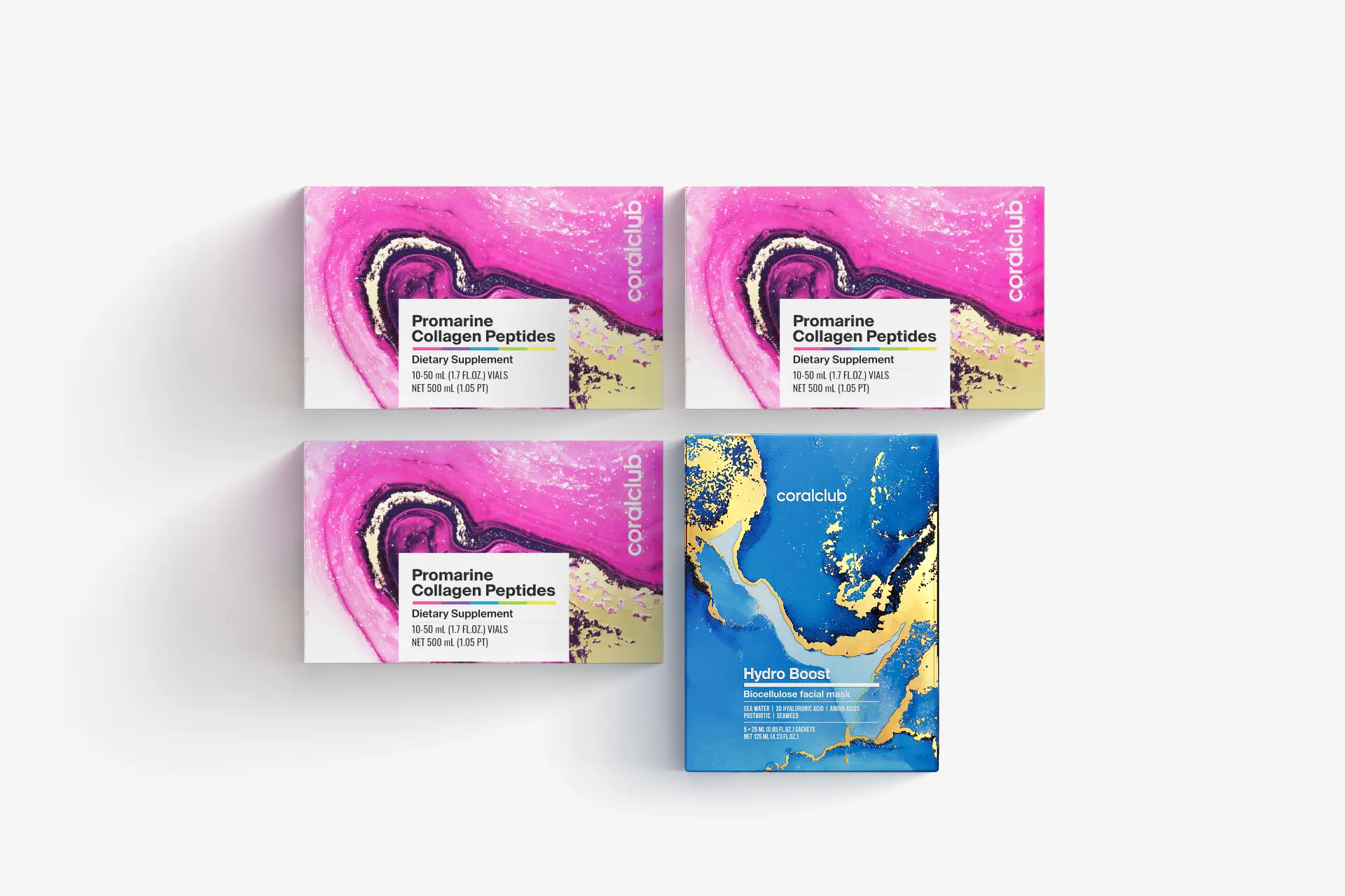 Promarine Kollagen peptidlari (1 oylik kurs) & yuz uchun biotsellyulozali Hydro Boost niqoblari (5 sashe) to‘plami