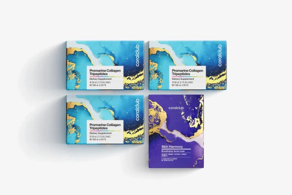 Promarine Kollagen tripeptidlari (1 oylik kurs) & yuz uchun biotsellyulozali Skin Harmony niqoblari (5 sashe) to‘plami